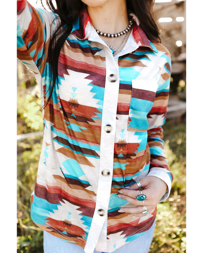 Azura Exchange Multicolor Aztec Print Long Sleeve Shirt - L