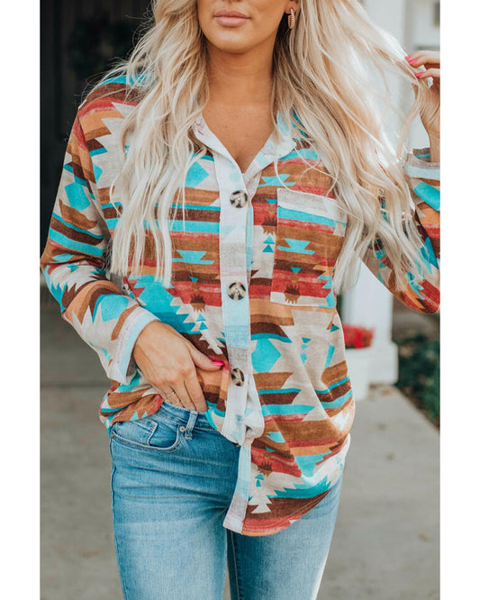 Azura Exchange Multicolor Aztec Print Long Sleeve Shirt - M