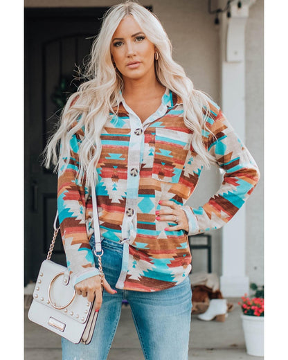 Azura Exchange Multicolor Aztec Print Long Sleeve Shirt - M