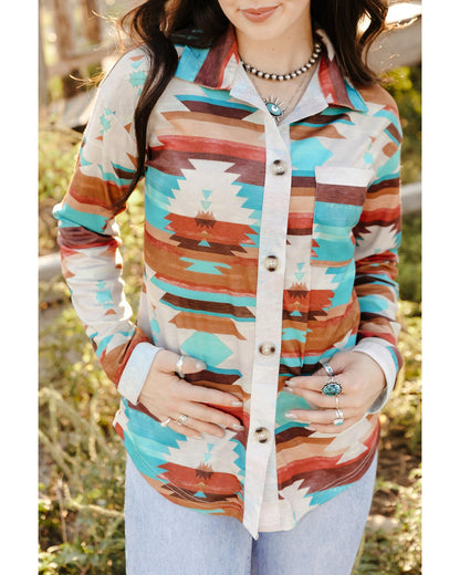 Azura Exchange Multicolor Aztec Print Long Sleeve Shirt - M