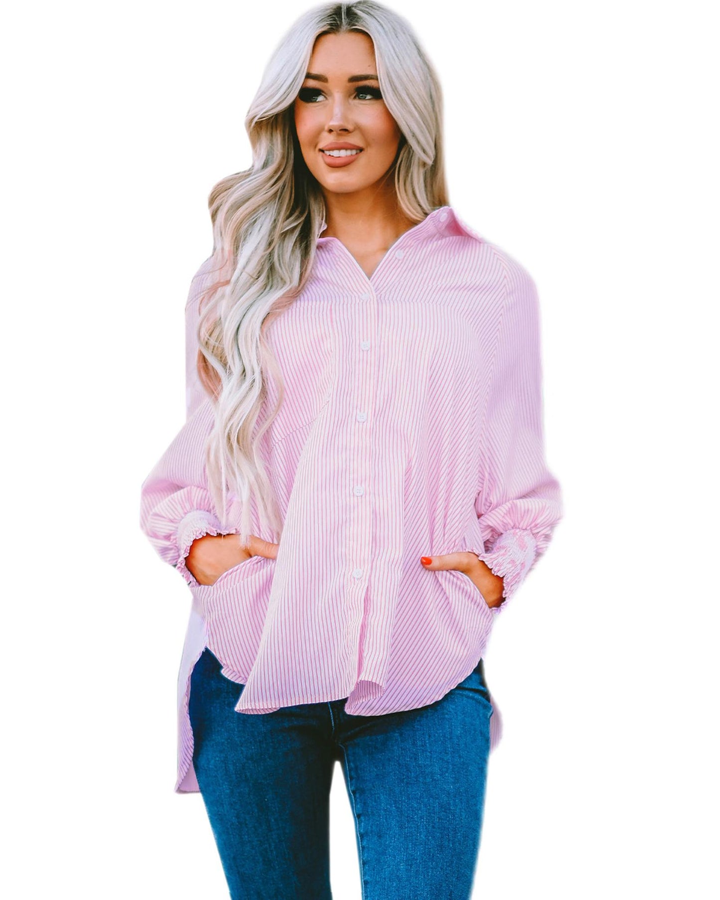 Azura Exchange Striped Boyfriend Shirt with Pocket - XL