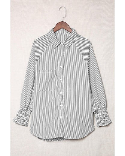 Azura Exchange Striped Boyfriend Shirt with Smocked Cuffs and Pocket - M