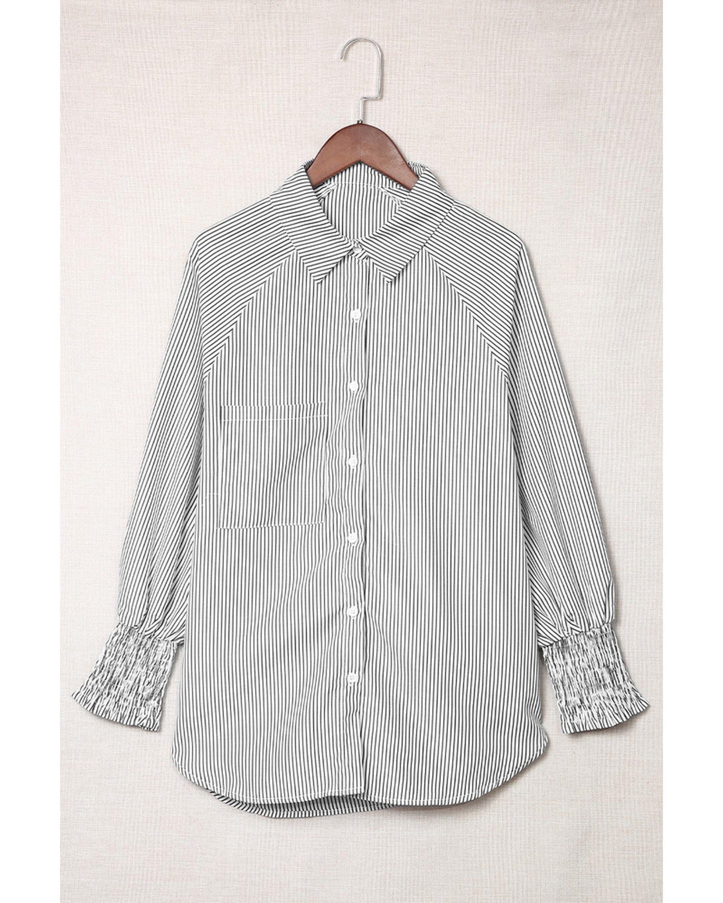 Azura Exchange Striped Boyfriend Shirt with Smocked Cuffs and Pocket - XL