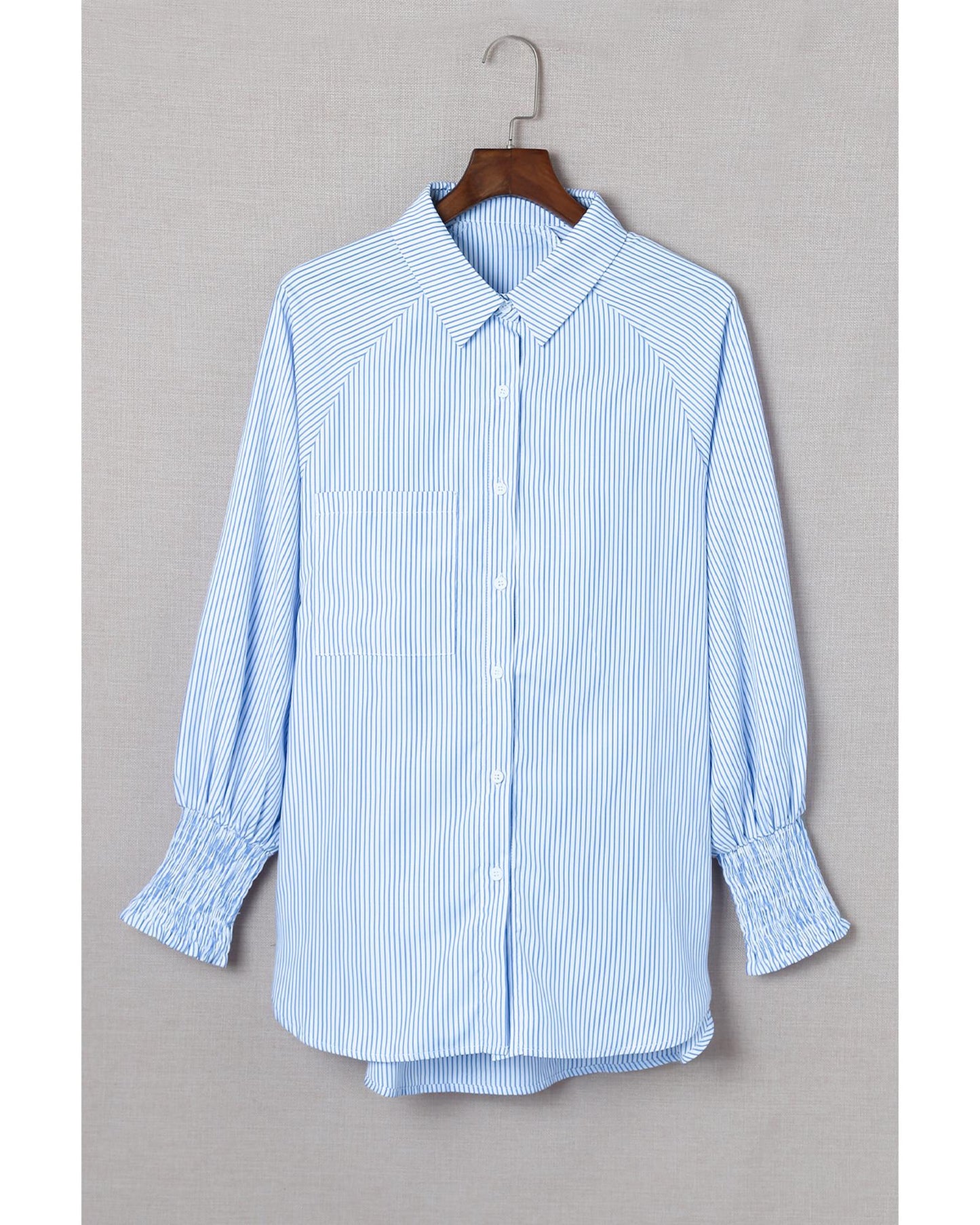 Azura Exchange Striped Boyfriend Shirt with Smocked Cuffs and Pocket - M