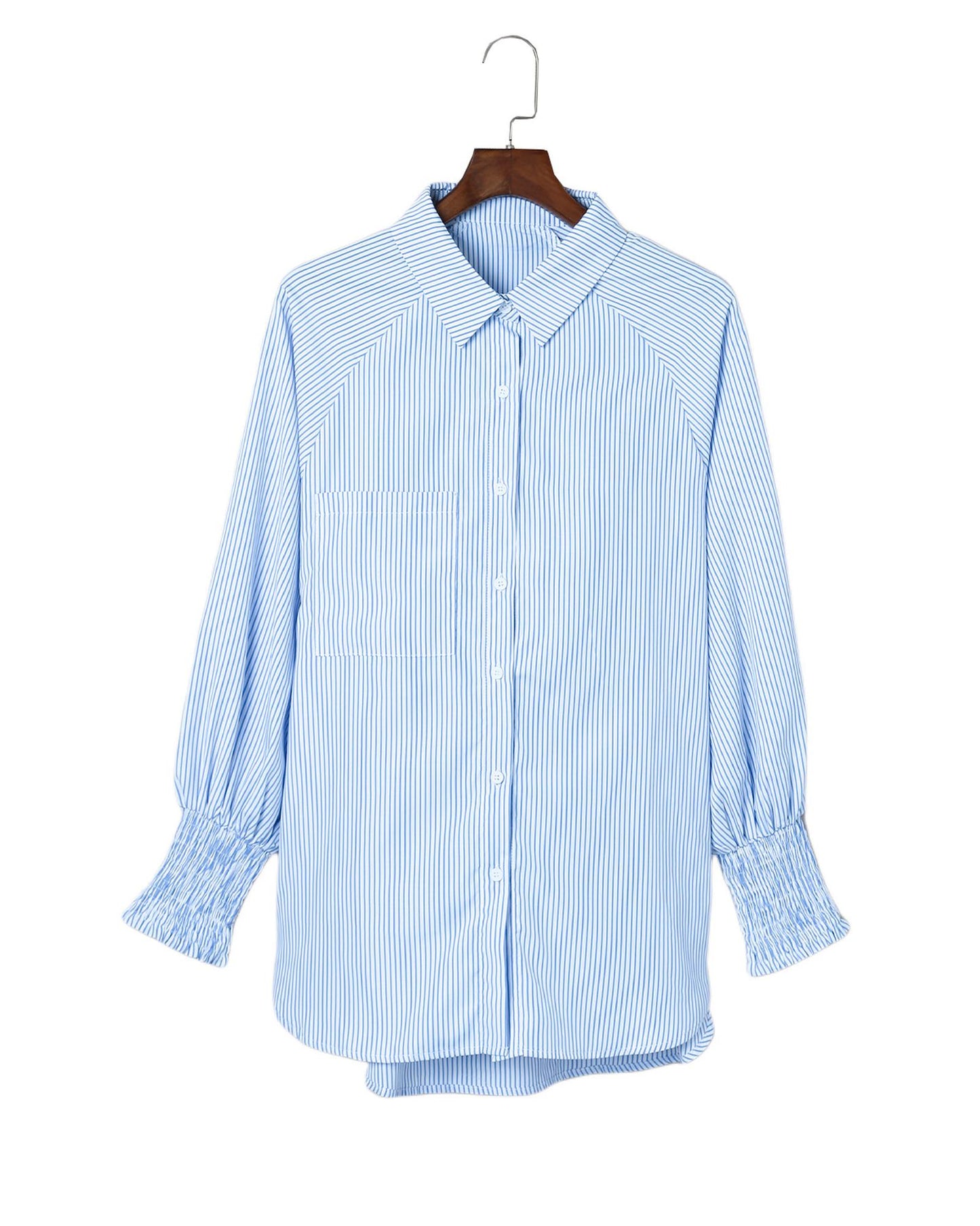 Azura Exchange Striped Boyfriend Shirt with Smocked Cuffs and Pocket - S