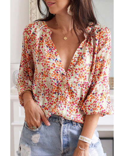 Azura Exchange Boho Floral Print Button Front Shirt - M