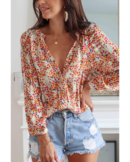 Azura Exchange Boho Floral Print Button Front Shirt - M