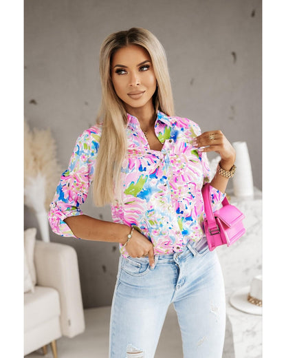 Azura Exchange Buttoned Sheath Long Sleeve Shirt with Abstract Floral Print - L