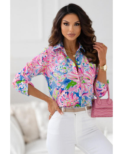 Azura Exchange Buttoned Sheath Long Sleeve Shirt with Abstract Floral Print - L