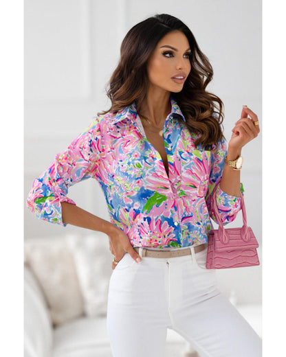 Azura Exchange Buttoned Sheath Long Sleeve Shirt with Abstract Floral Print - S