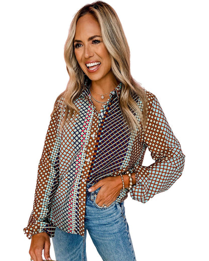 Azura Exchange Long Sleeve Dot Print Button Down Shirt - L