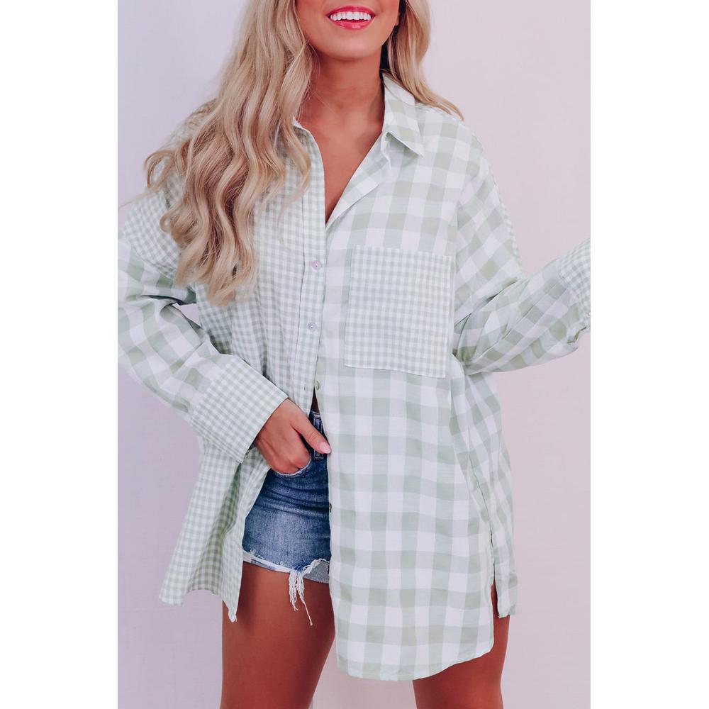 Azura Exchange Checked Patchwork Long Sleeve Shirt - M