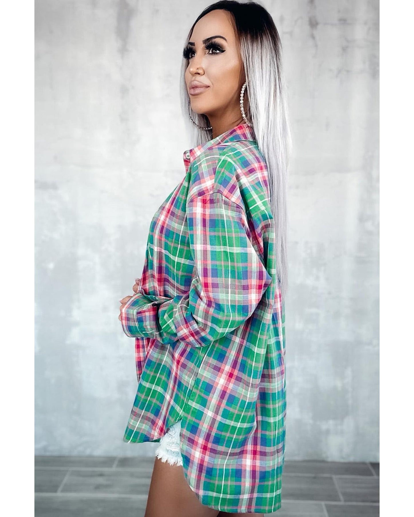 Azura Exchange Plaid Button Down Split Shirt - M