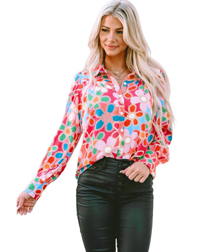 Azura Exchange Floral Print Bubble Sleeve Shirt - M