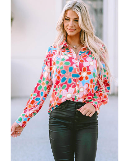 Azura Exchange Floral Print Bubble Sleeve Shirt - M