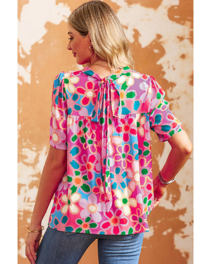 Azura Exchange Flower Print Puff Sleeve Top - L