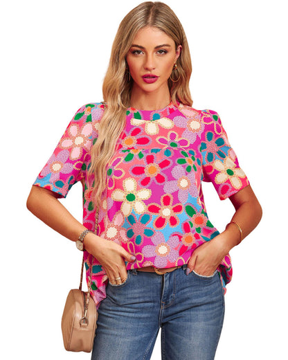 Azura Exchange Flower Print Puff Sleeve Top - M