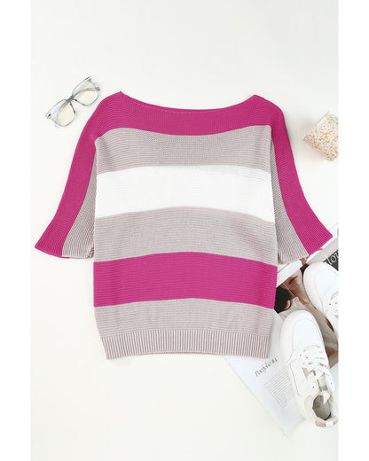 Azura Exchange Half Sleeve Contrast Stripe Knit Sweater - L