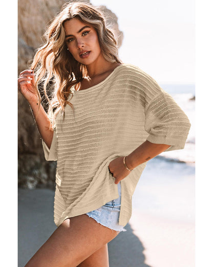 Azura Exchange Textured Knit Drop Shoulder Tee - L