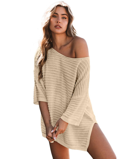 Azura Exchange Textured Knit Drop Shoulder Tee - L