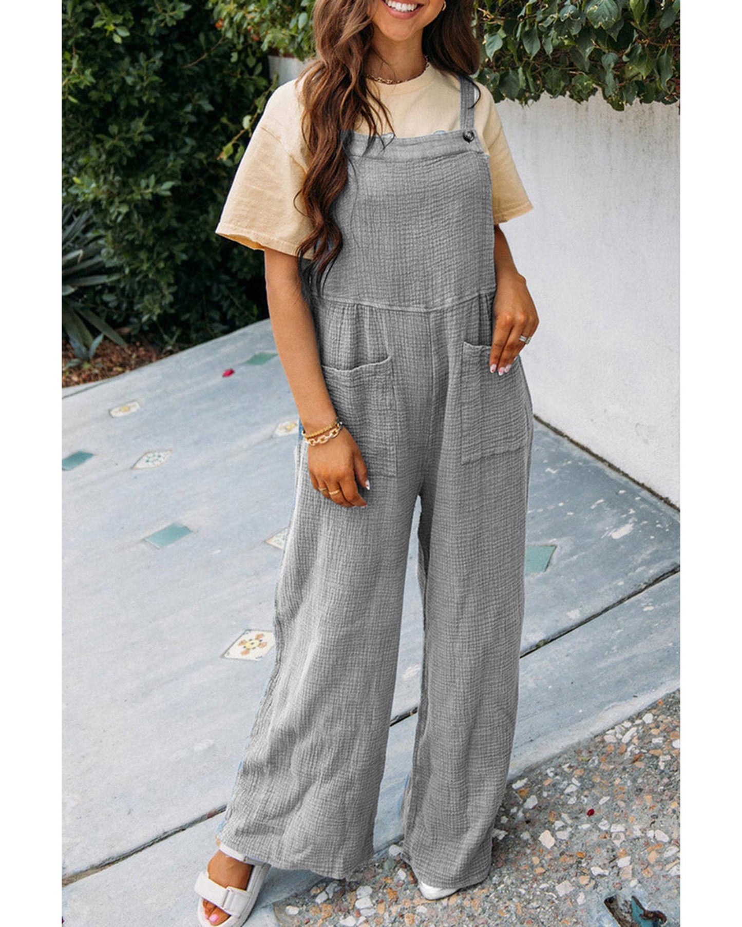 Azura Exchange Textured Wide Leg Overall with Pockets - XL