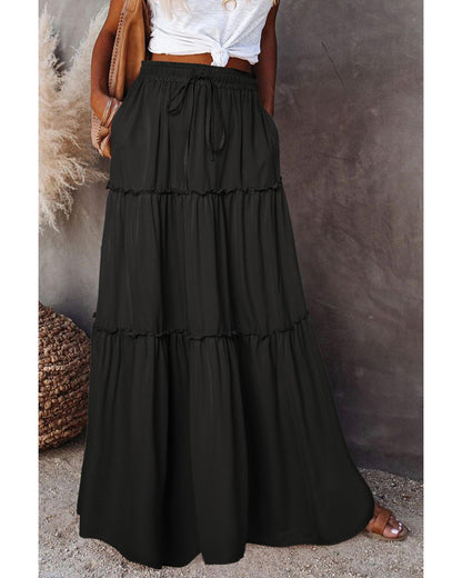 Azura Exchange Tiered Drawstring Waist Maxi Skirt - L