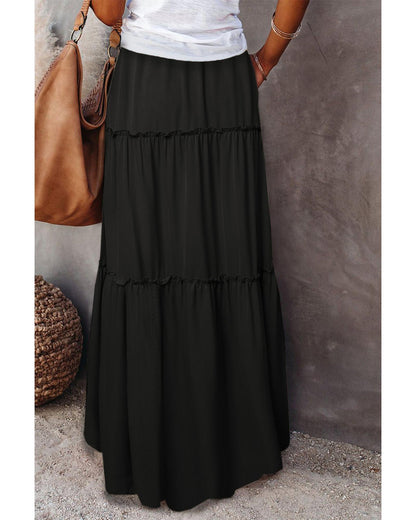 Azura Exchange Tiered Drawstring Waist Maxi Skirt - L