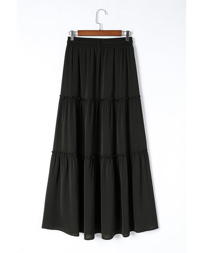 Azura Exchange Tiered Drawstring Waist Maxi Skirt - L