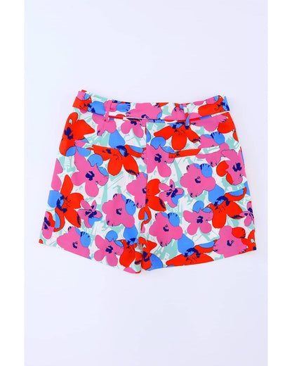 Azura Exchange Belted Floral Print Shorts - 10 US