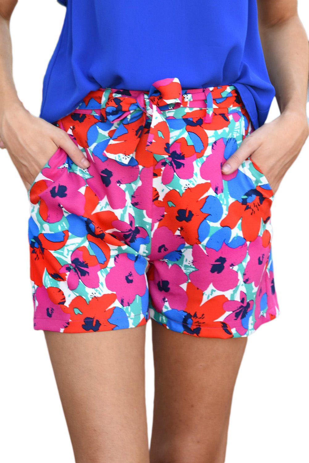 Azura Exchange Belted Floral Print Shorts - 10 US