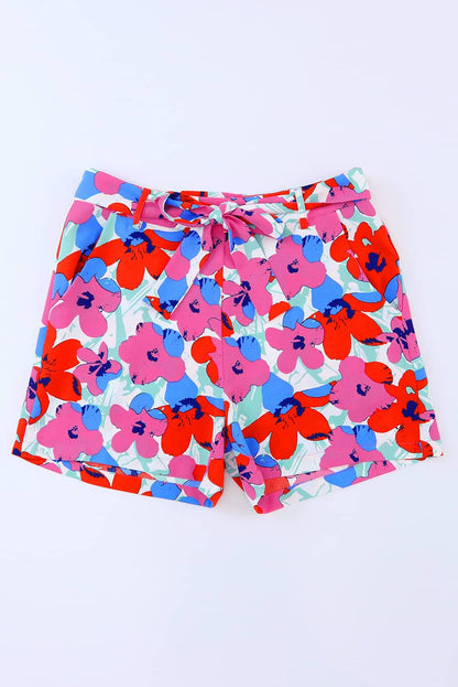 Azura Exchange Belted Floral Print Shorts - 10 US