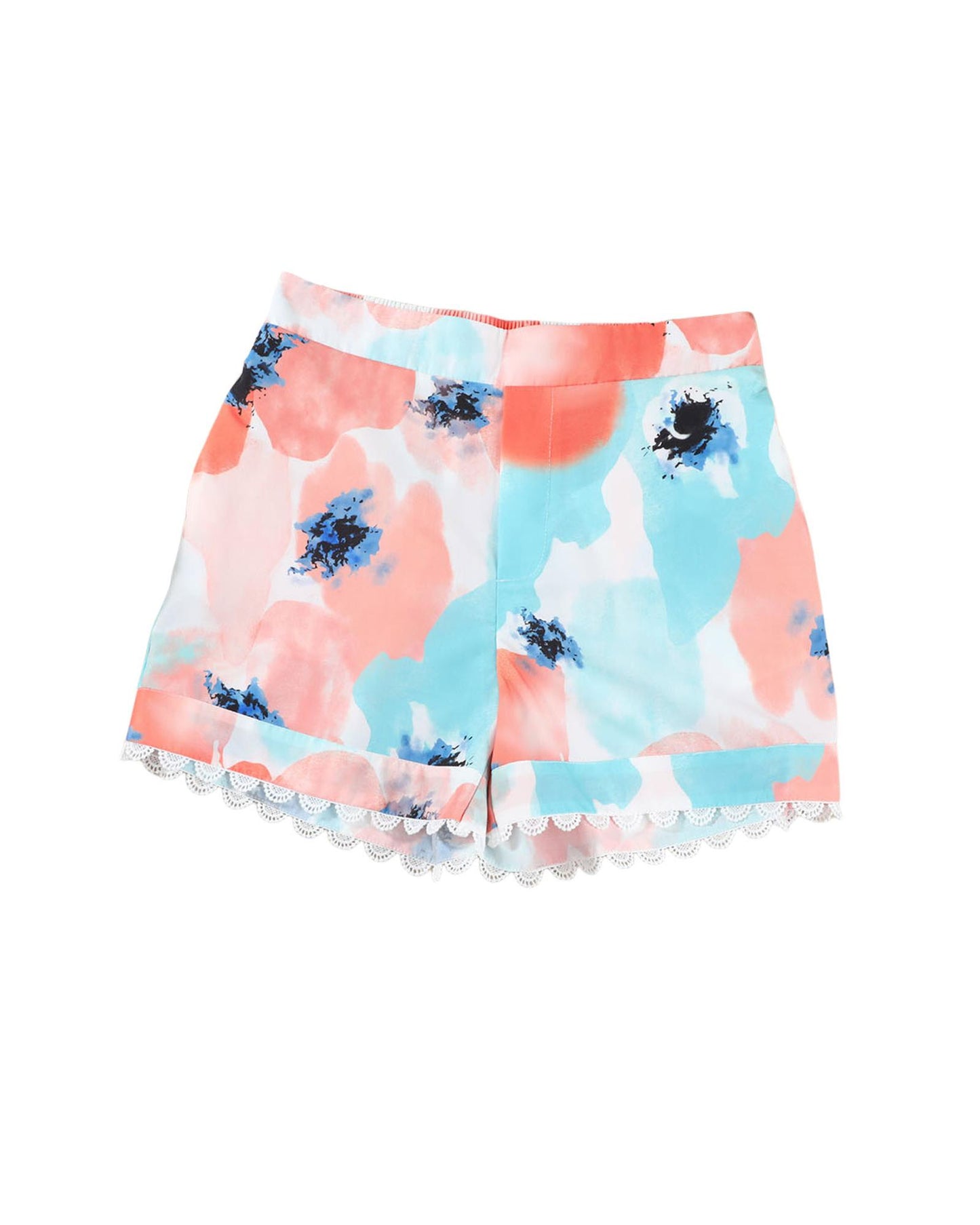 Azura Exchange Water Marbling Print Lace Trim Shorts - 16 US