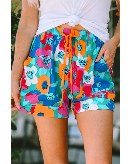 Azura Exchange Floral Print Drawstring Waist Casual Shorts - L