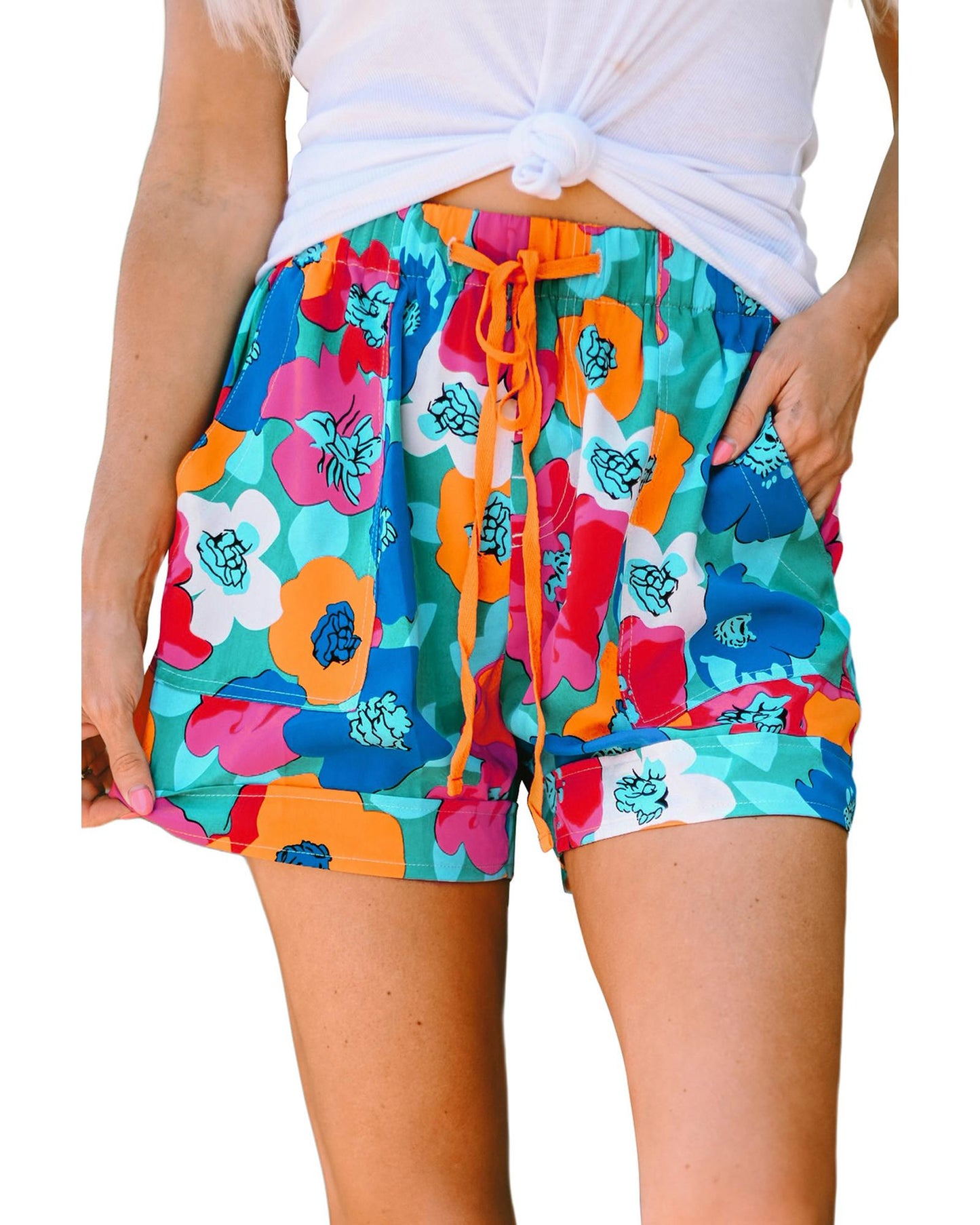 Azura Exchange Floral Print Drawstring Waist Casual Shorts - S