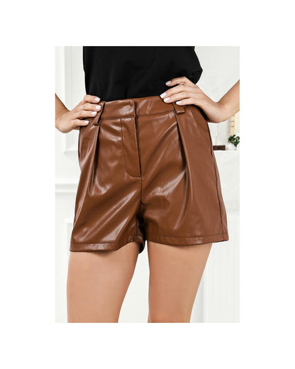 Azura Exchange Pleated Faux Leather Casual Shorts - 12 US