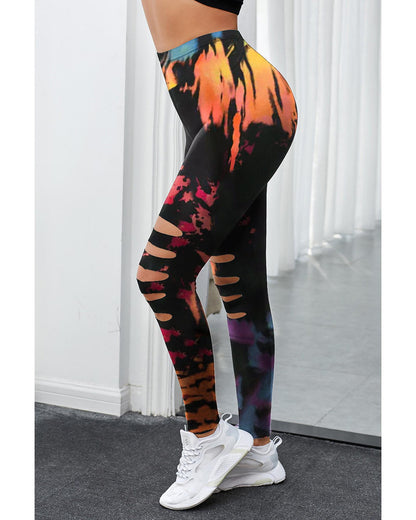 Azura Exchange Tie Dye Hollow Out Fitness Leggings - L