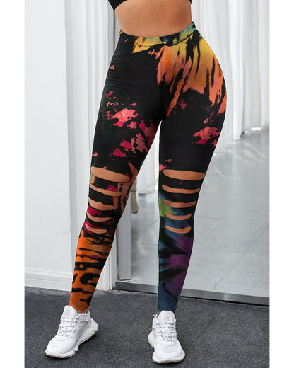 Azura Exchange Tie Dye Hollow Out Fitness Leggings - L