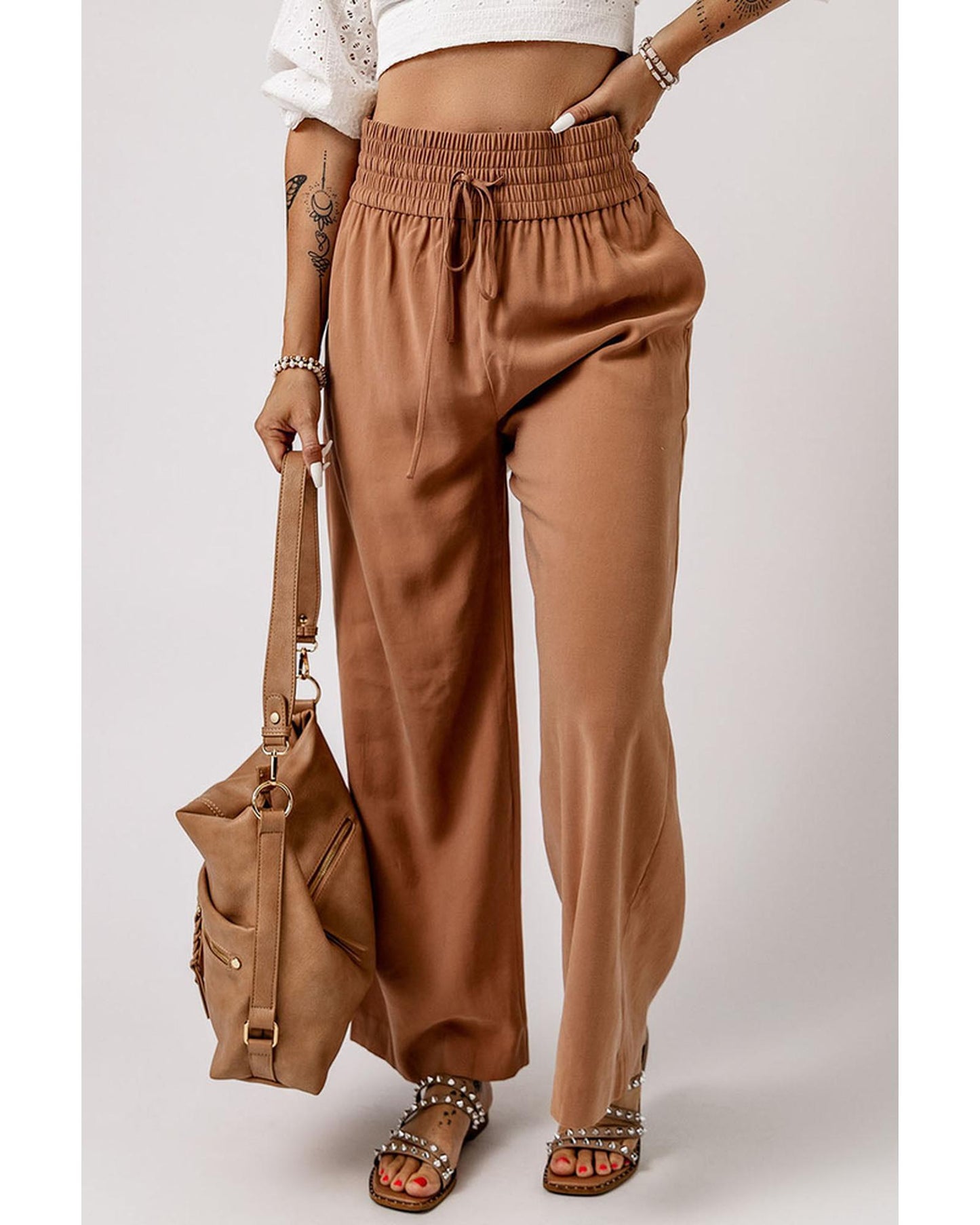 Azura Exchange Elastic Waist Casual Wide Leg Pants - L