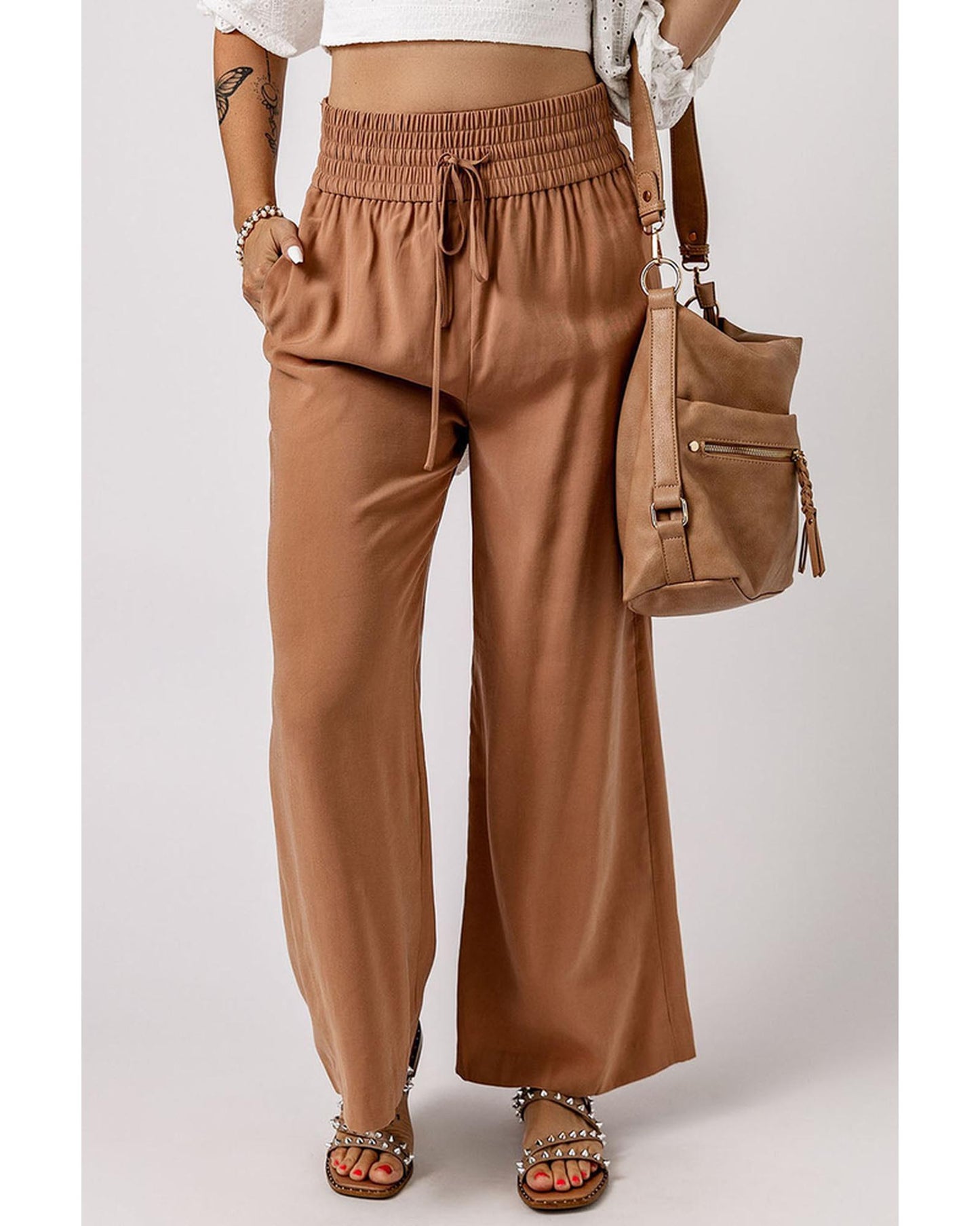 Azura Exchange Elastic Waist Casual Wide Leg Pants - L