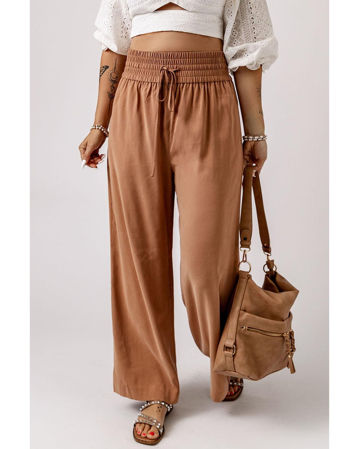 Azura Exchange Elastic Waist Casual Wide Leg Pants - S