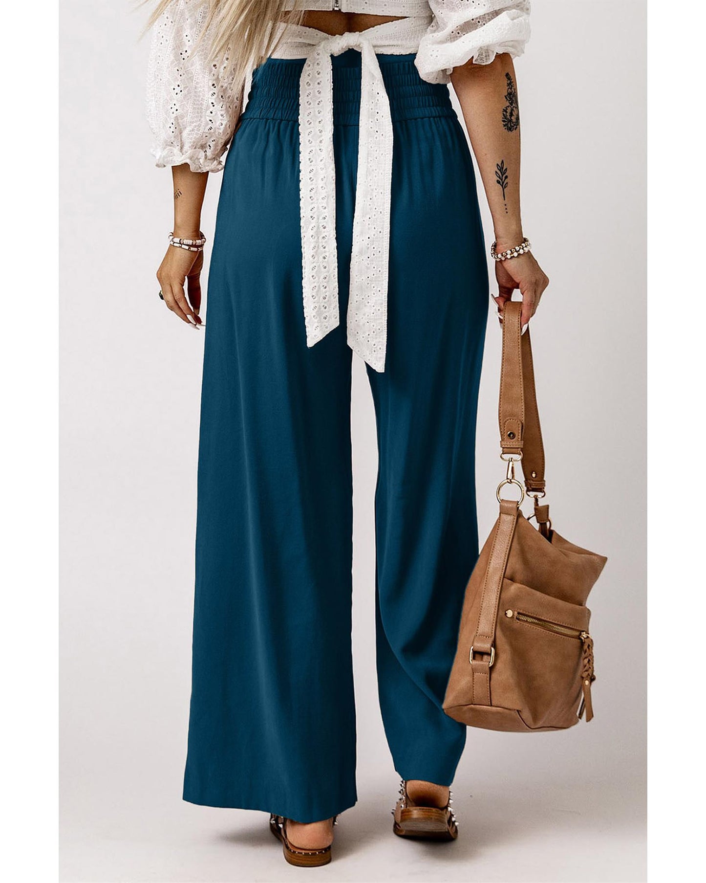 Azura Exchange Drawstring Elastic Waist Wide Leg Pants - L