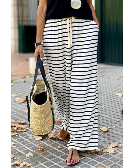 Azura Exchange Striped Wide Leg Pants - L