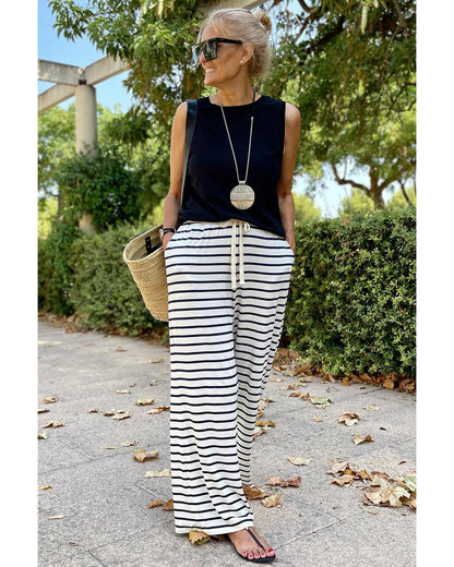 Azura Exchange Striped Wide Leg Pants - L