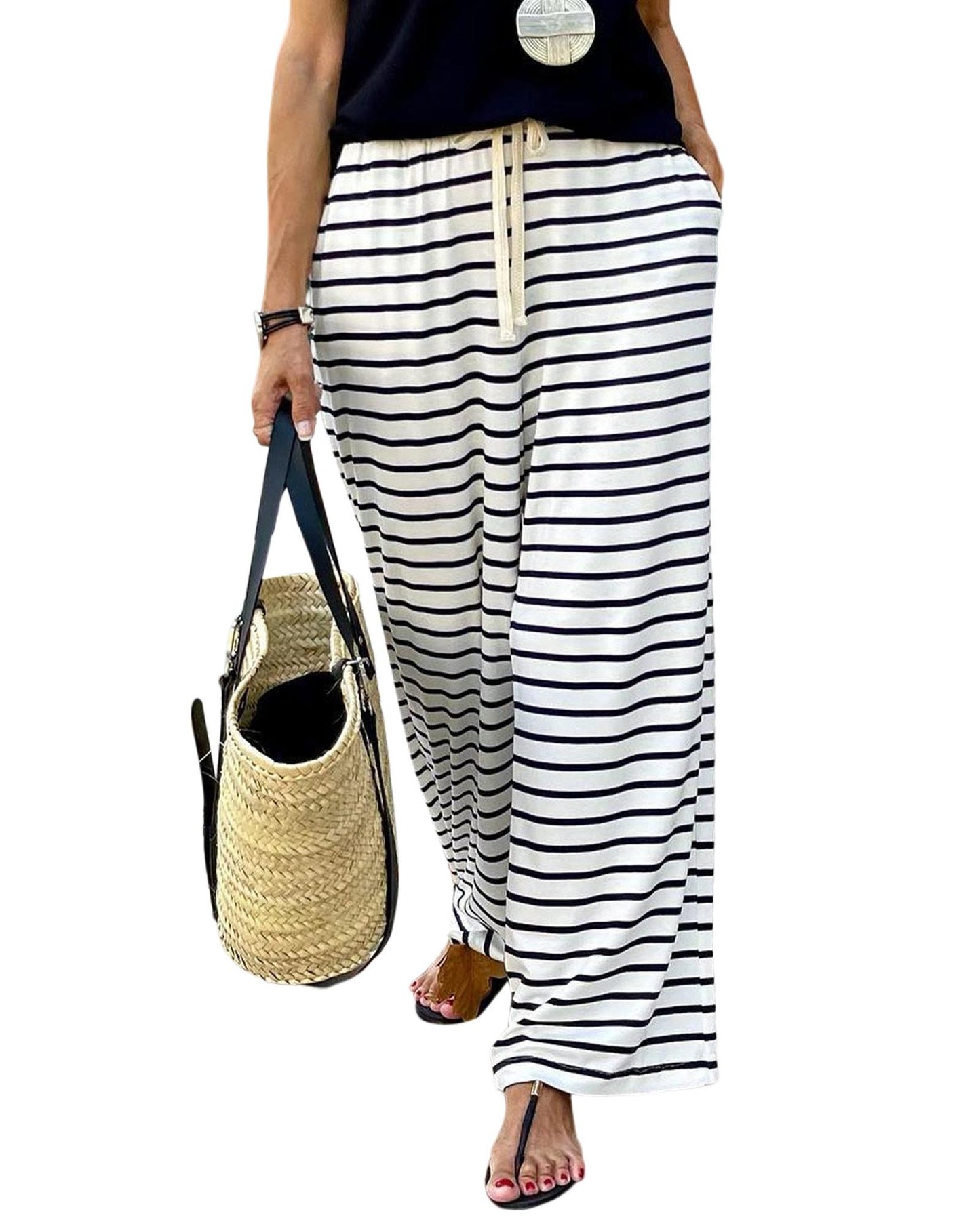 Azura Exchange Striped Wide Leg Pants - L