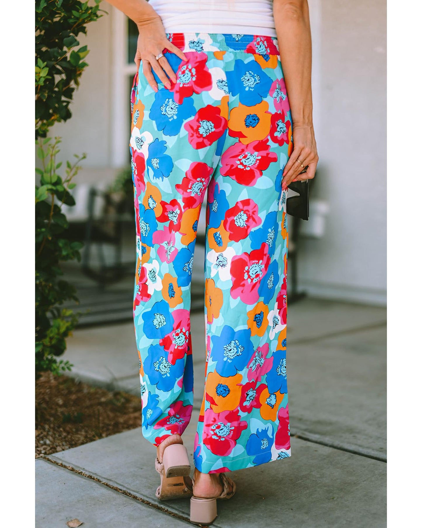 Azura Exchange Abstract Floral Print Drawstring Pants - L