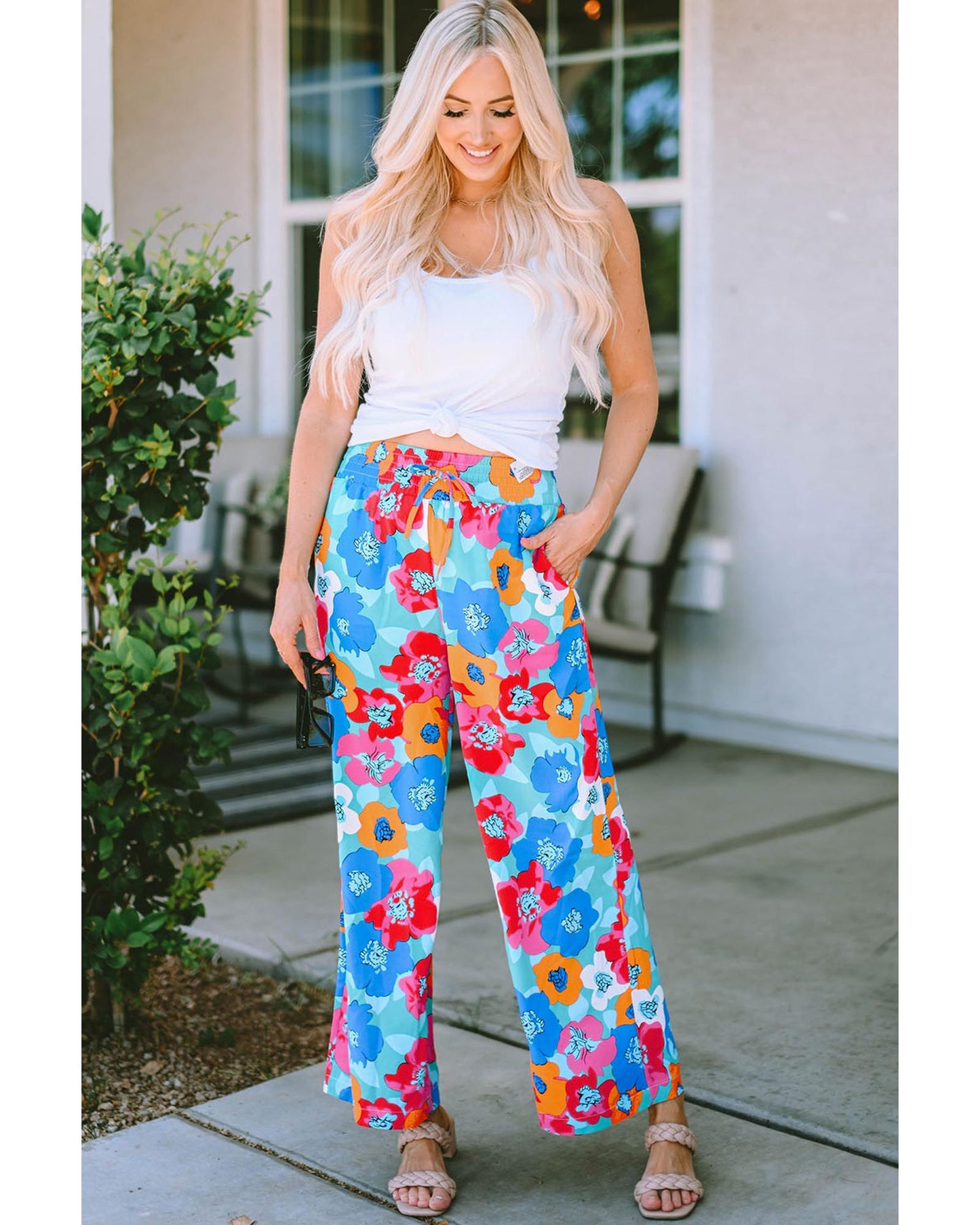 Azura Exchange Abstract Floral Print Drawstring Pants - L