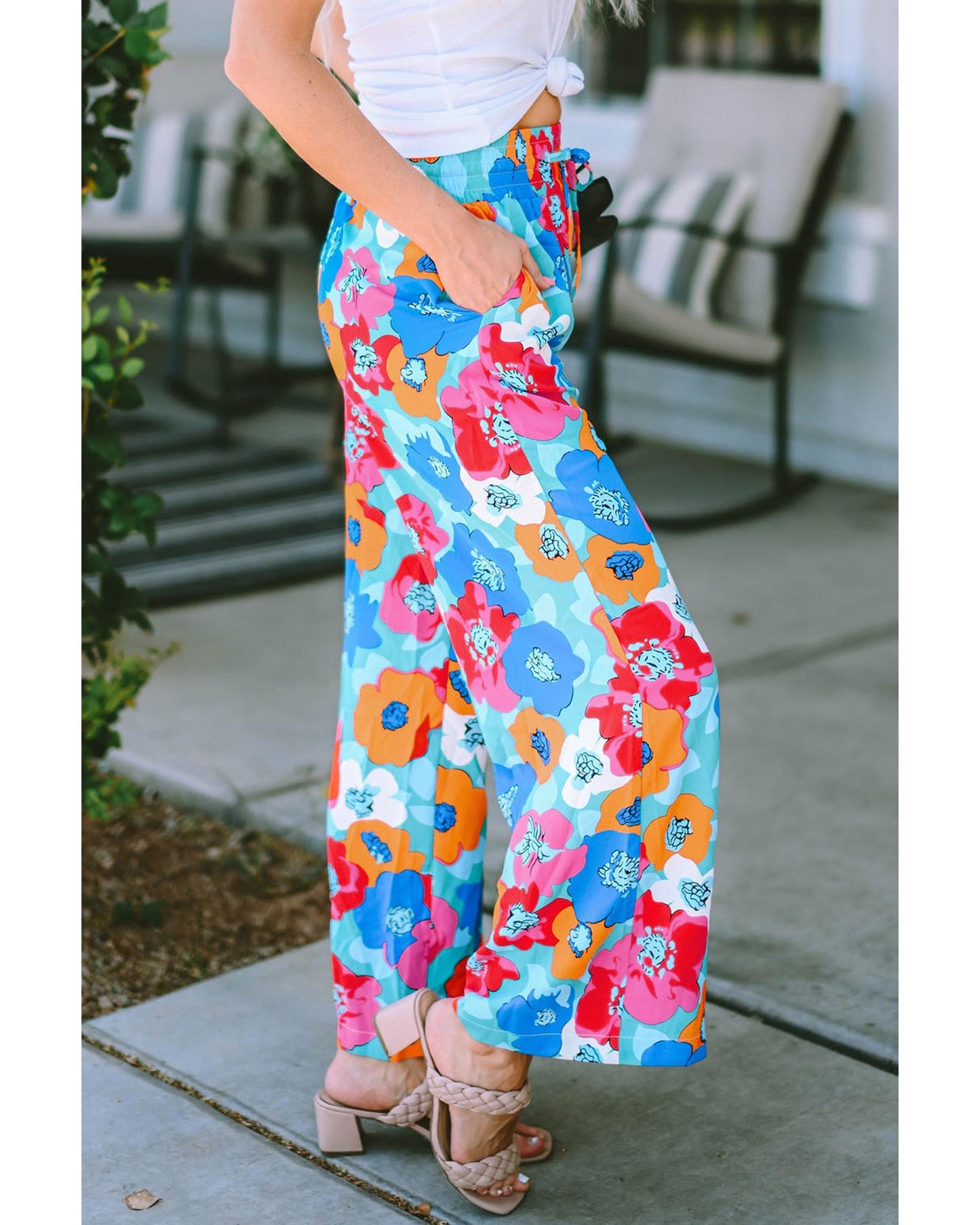 Azura Exchange Abstract Floral Print Drawstring Pants - M