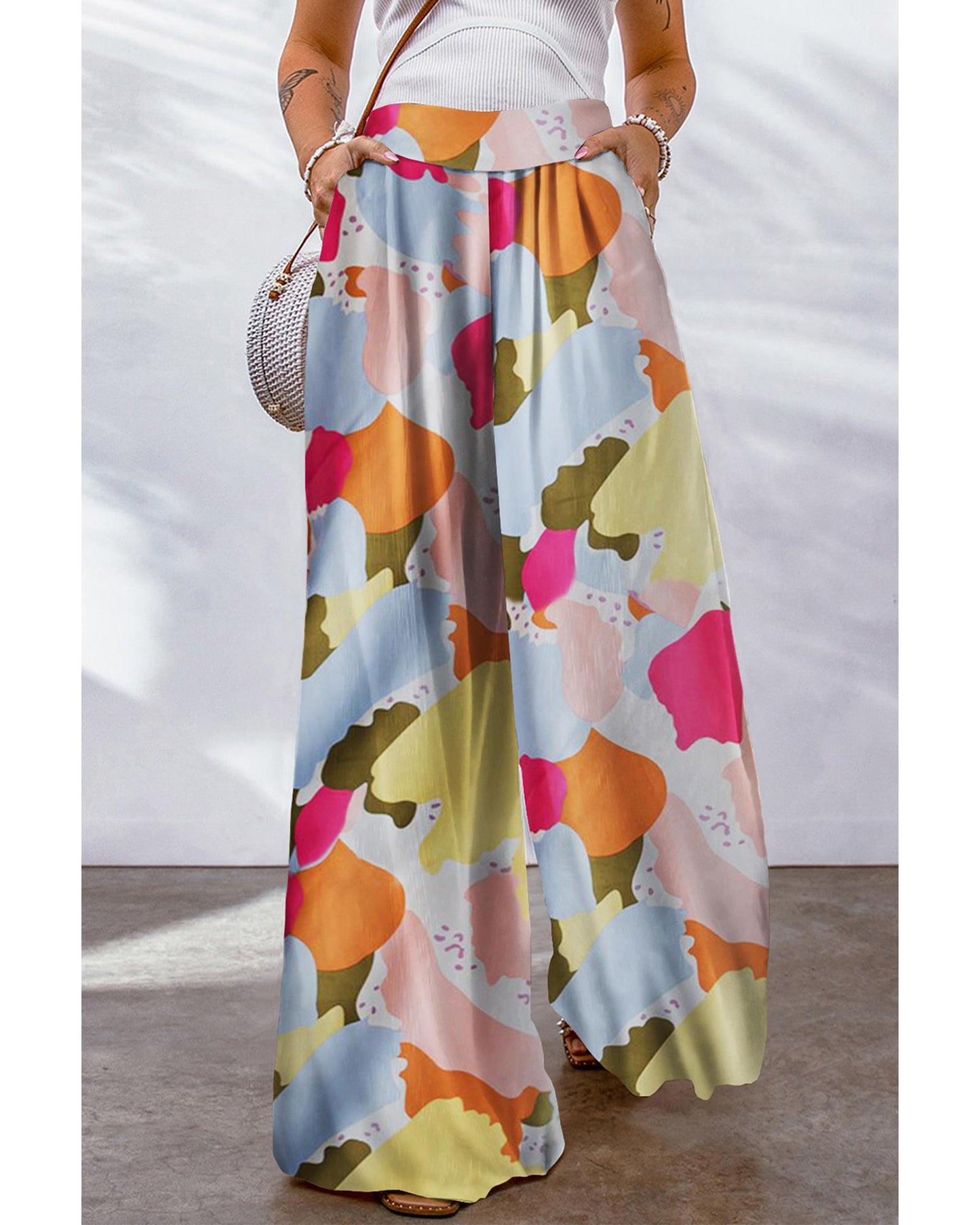 Azura Exchange Color Palette Print Wide Leg Pants - M