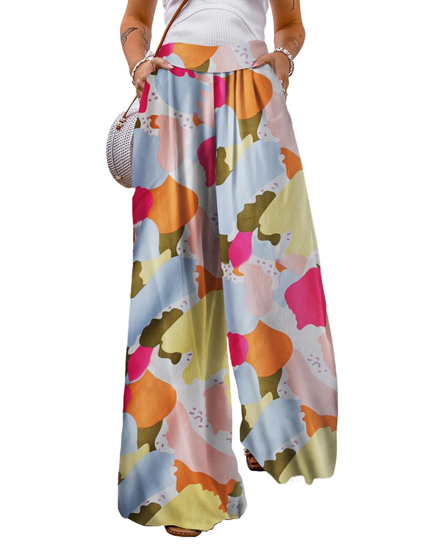 Azura Exchange Color Palette Print Wide Leg Pants - M