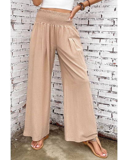 Azura Exchange Smocked High Waist Wide Leg Pants in Khaki - XL